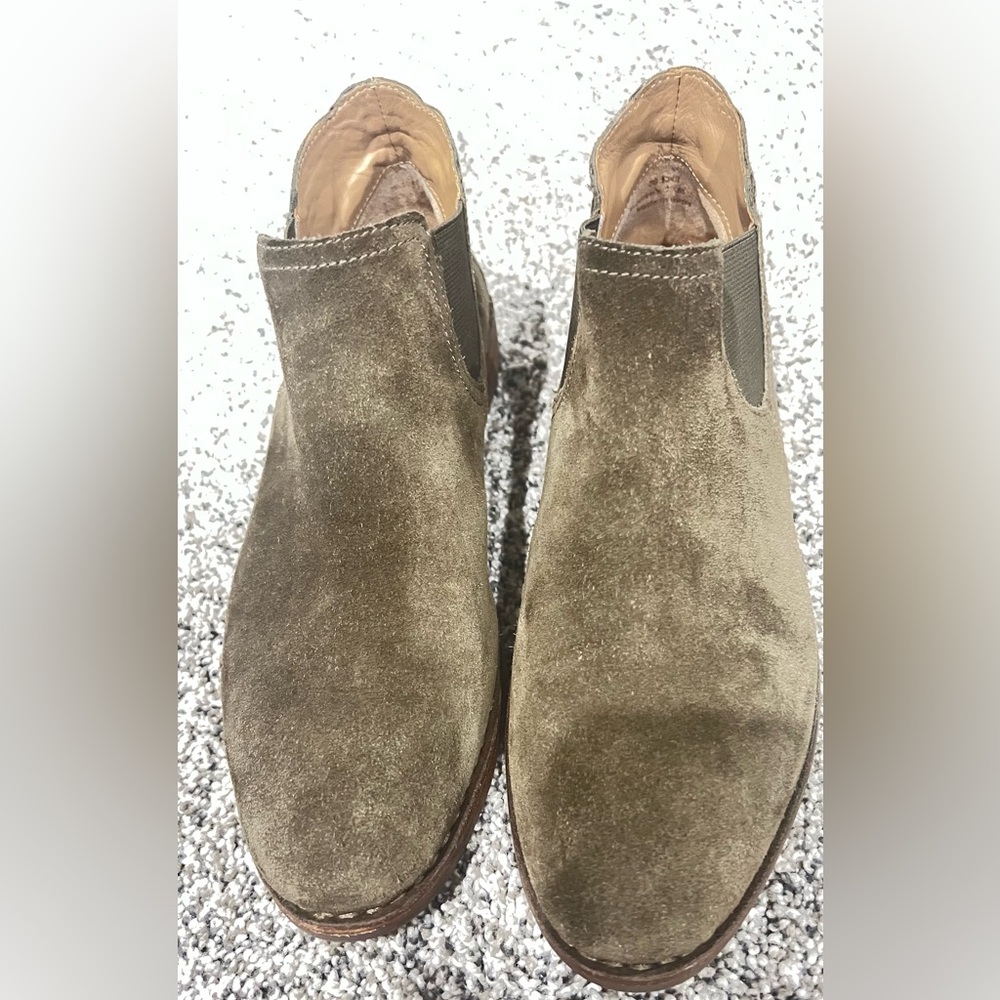 Trask Allison Ankle Booties Olive Green Suede Leather Women Size 7.5
